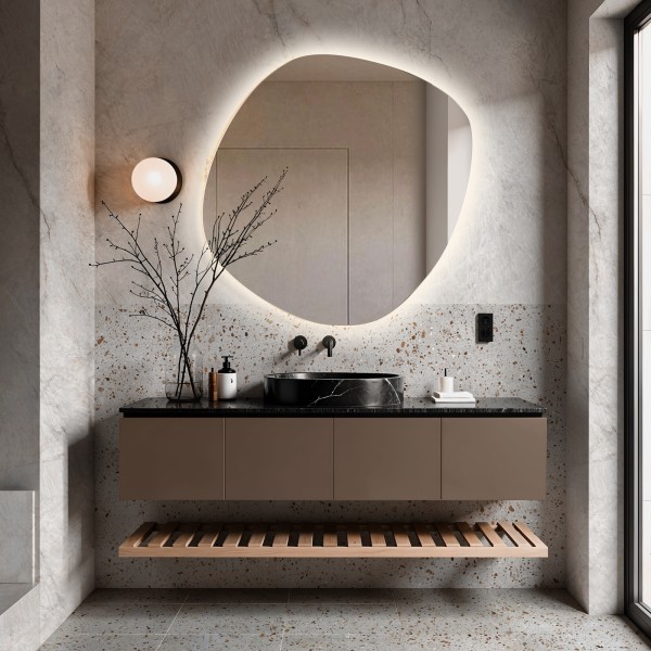Espejo Asimétrico Retroiluminado Diseño Orgánico Para Baño