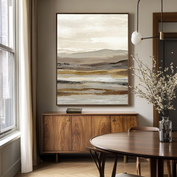 Cuadro Abstracto Paisaje Tierra – Tonos Beige, Arena Y Gris