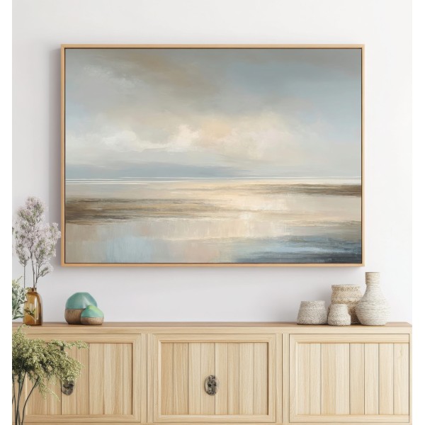 Horizonte Calmado Cuadro Abstracto En Tonos Neutros Y Arena Suave
