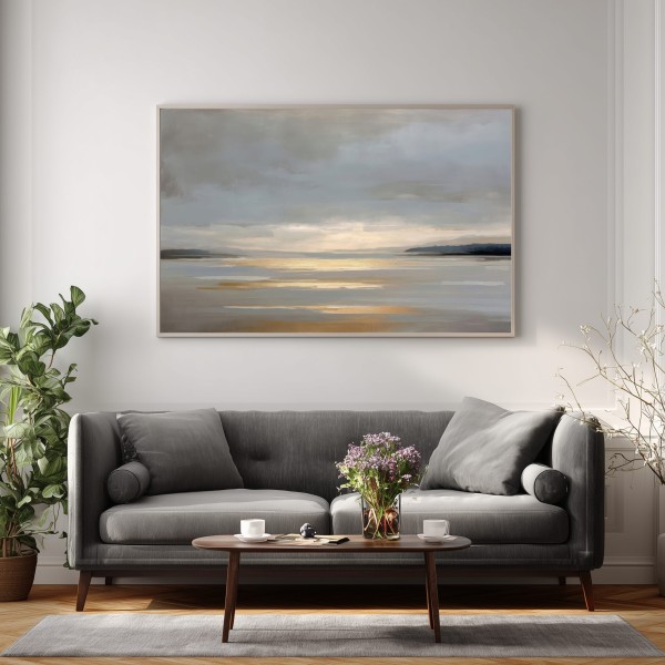 Cuadro Moderno Paisaje Minimalista Horizonte Dorado