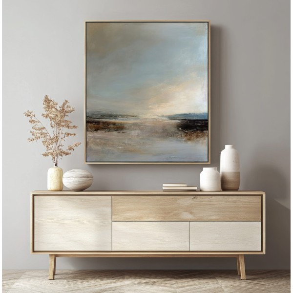 Horizonte Suave Cuadro Abstracto En Tonos Tierra Y Azul Claro