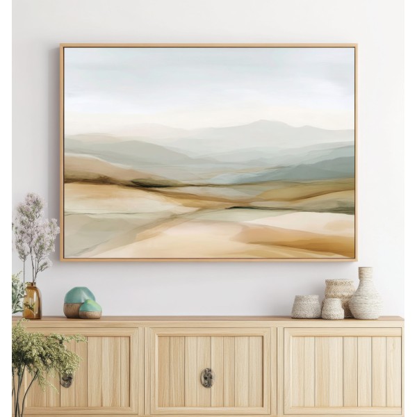 Cuadro Abstracto de Paisaje Minimalista en Tonos Arena y Neutros