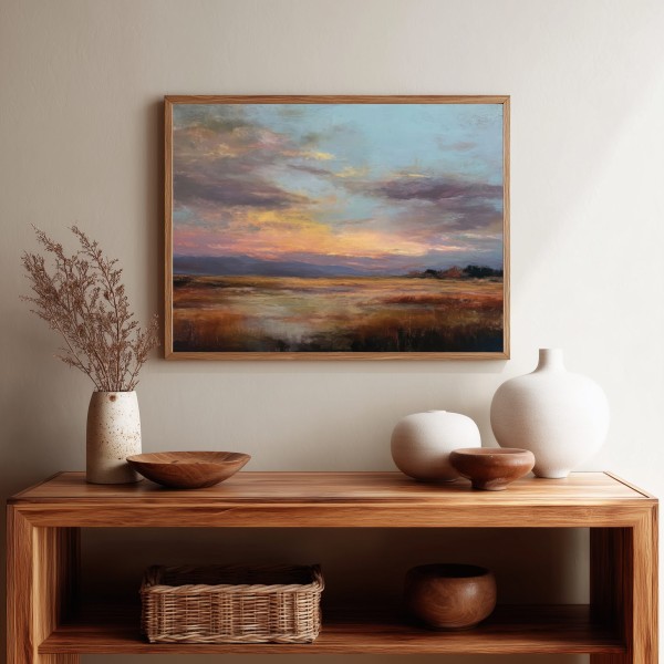 Cuadro Grande Paisaje al Atardecer con Tonos Cálidos