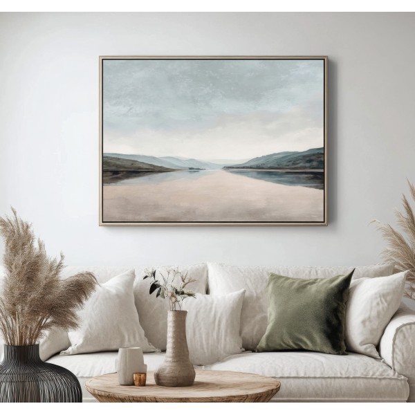Cuadro Tranquilo Minimalista de Paisaje en Tonos Arena y Grises