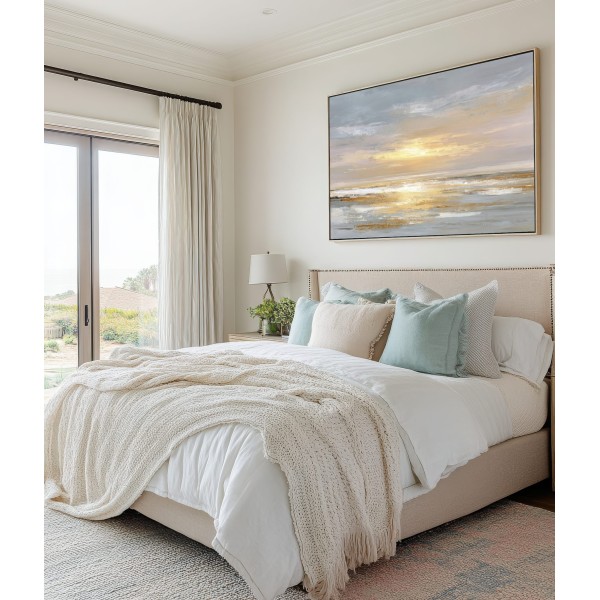 Cuadro Abstracto Para Dormitorio Paisaje en Tonos Dorados