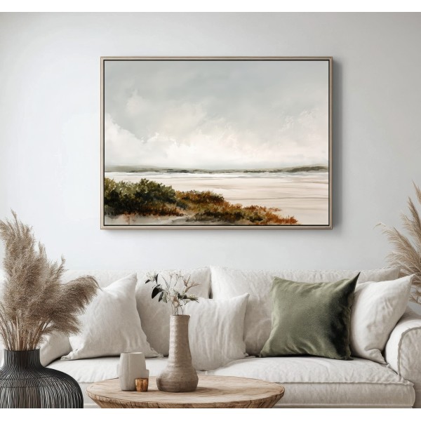 Cuadro Paisaje Costero Minimalista en Tonos Neutros
