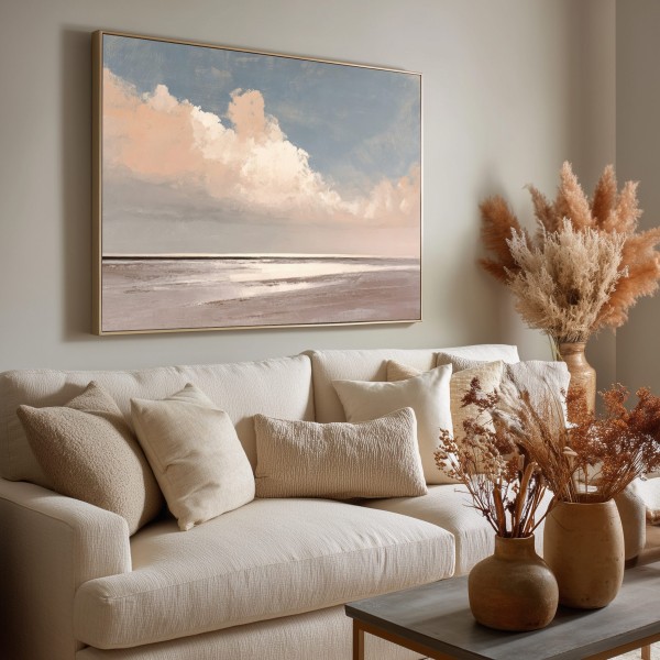 Cuadro Moderno Para Salón Playa Abstracta en Tonos Neutros