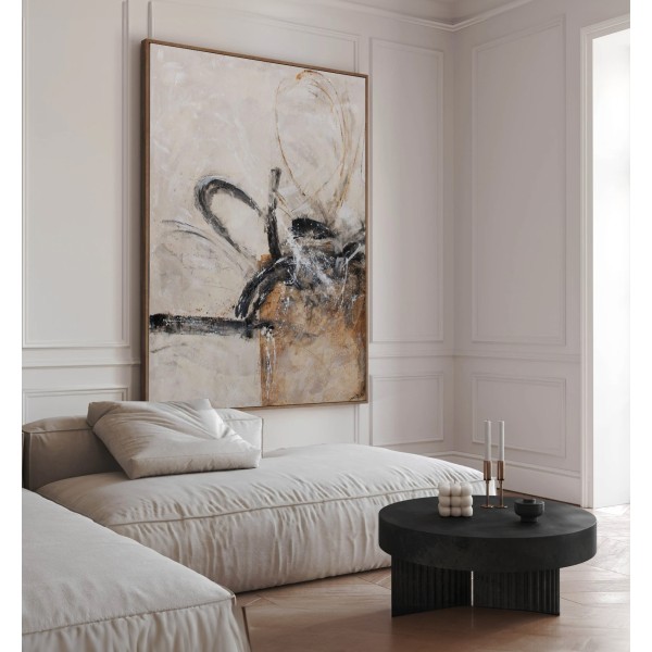 Cuadro Abstracto Moderno en Tonos Tierra y Negro