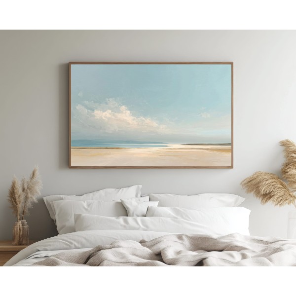 Cuadro Paisaje Marino Minimalista En Tonos Azul Claro Y Arena