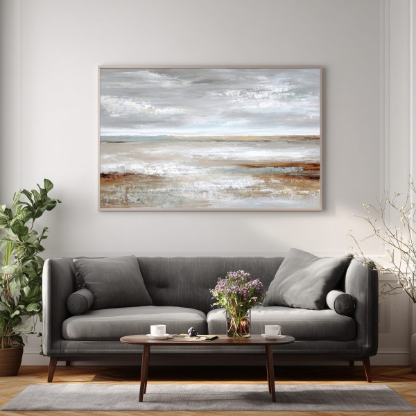 Cuadro Moderno Para Salón En Tonos Beige Y Gris