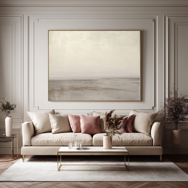 Cuadro Minimalista Paisaje Beige En Tonos Neutros