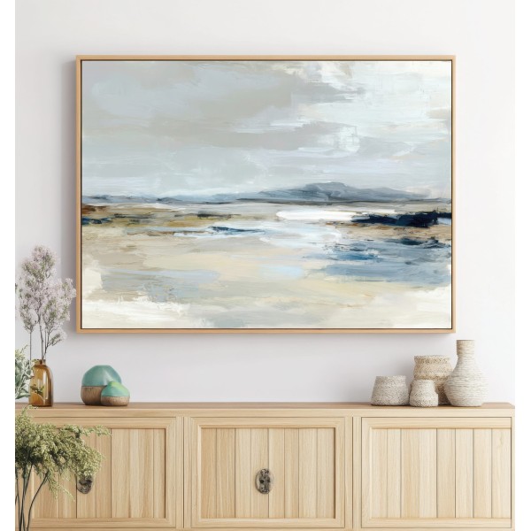 Cuadro Paisaje Marino Azul Y Beige Moderno Horizontal