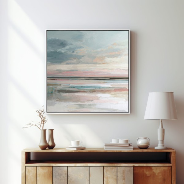 Cuadro Moderno Recibidor Rosa y Azul Paisaje Minimalista