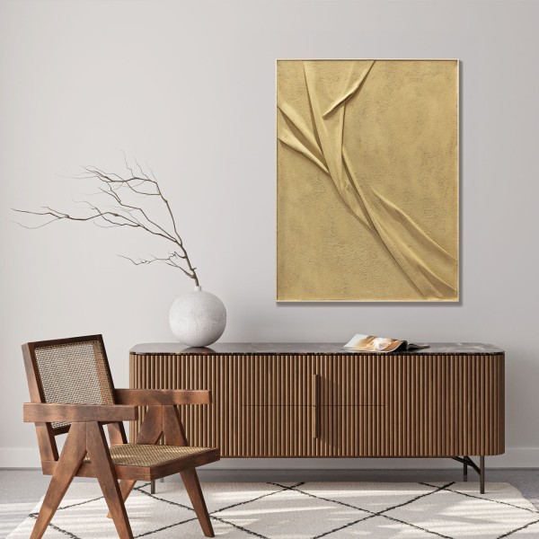 Cuadro Abstracto Texturizado Para Salón En Tonos Arena Suede