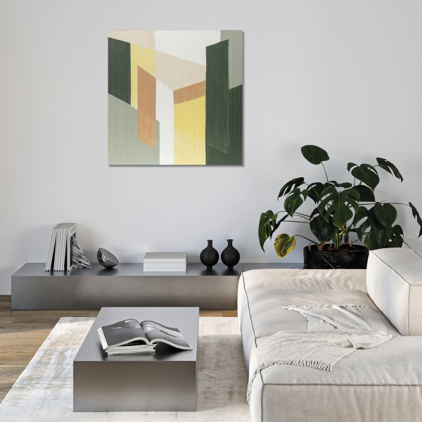 Cuadro Grande Para Salón Abstracto En Tonos Verdes Y Amarillos Arras