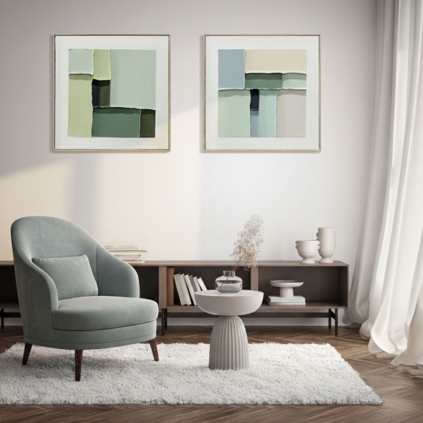 Cuadros Dípticos Abstractos Para Salón Tonos Verde Salvia Rivo Y Silva