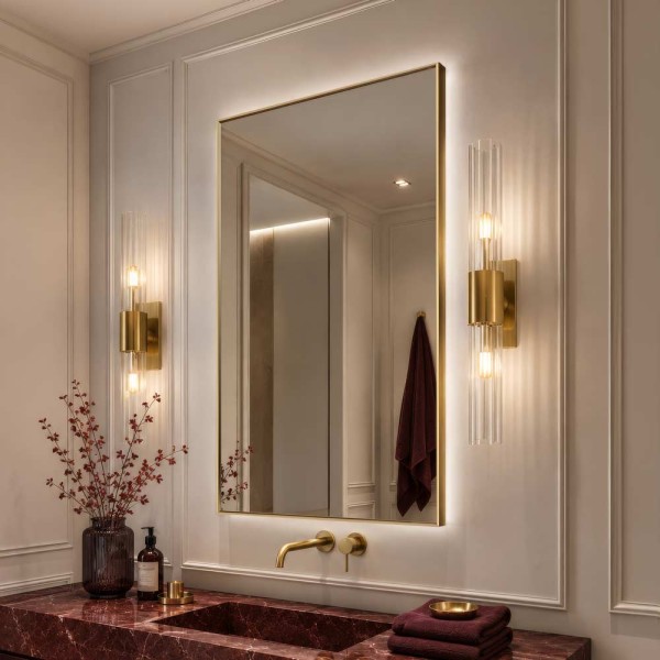 Espejo De Baño Retroiluminado Marco De Latón