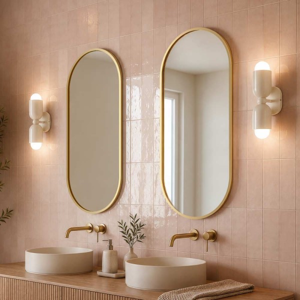 Espejo Ovalado Marco Dorado Minimalista Para Baño