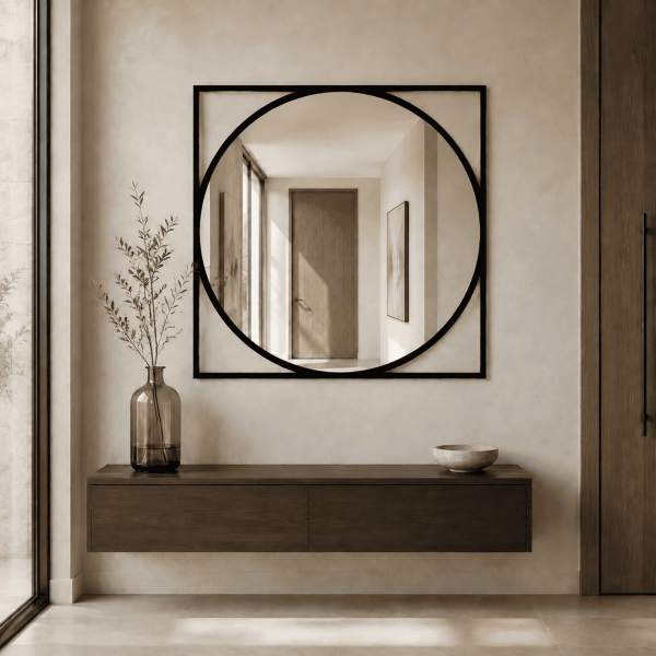 Espejo Cuadrado Diseño Geométrico Contorno Negro