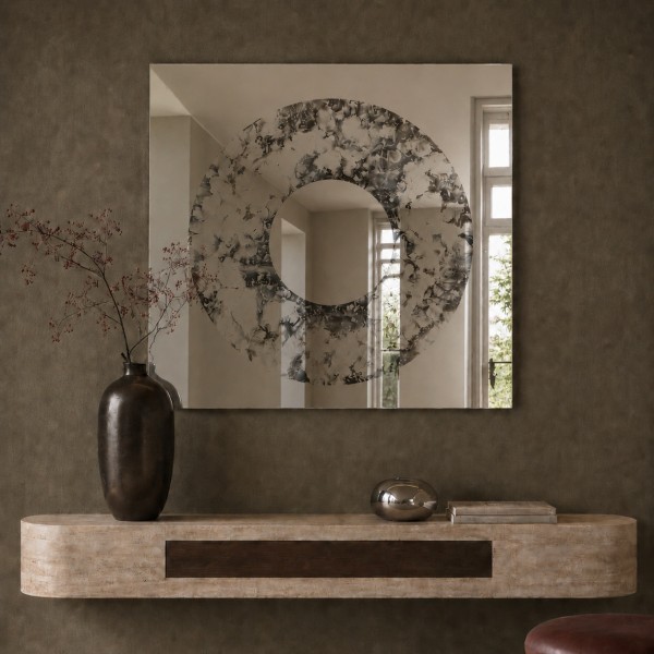 Espejo Para Salón Grande Con Plateado Artesanal