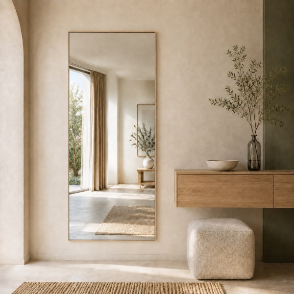 Espejo Rectangular Para Entrada Marco De Madera Roble