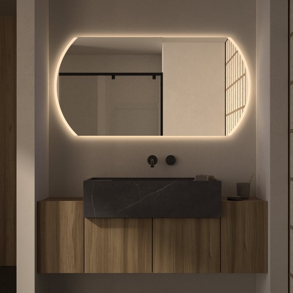 Espejo Ovalado Horizontal LED Retroiluminado Para Baño Moderno