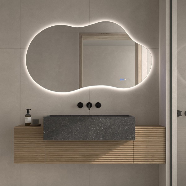 Espejo Orgánico Horizontal LED Retroiluminado Para Baño Moderno