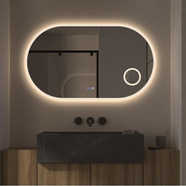 Espejo Ovalado Horizontal Con Luz LED Para Baño Moderno