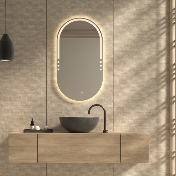 Espejo Ovalado LED Con Luz Frontal Y Retroiluminada Para Baño