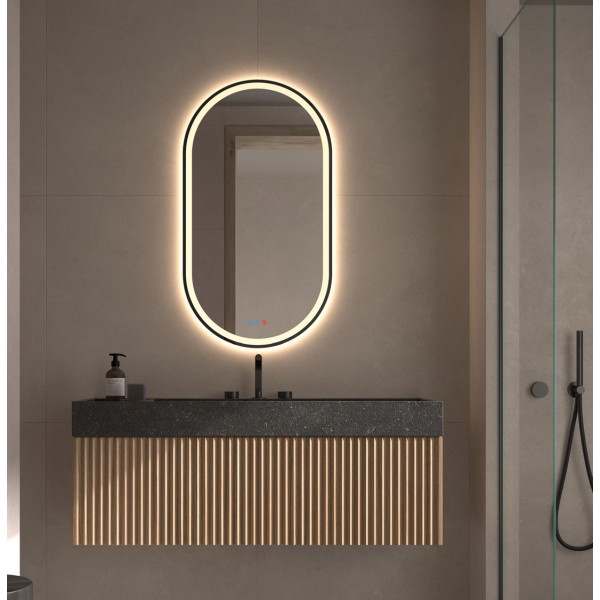 Espejo Ovalado Con Luz LED Para Baño Marco Negro