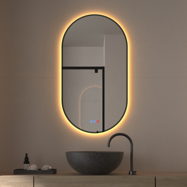 Espejo Ovalado Retroiluminado Para Baño Marco Negro