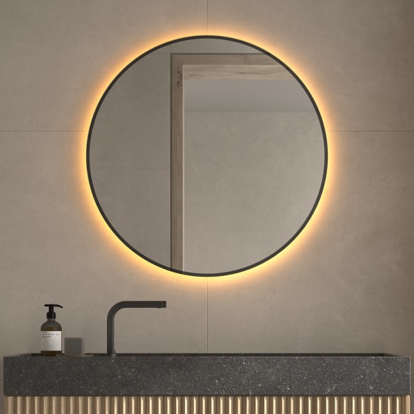 Espejo Redondo Retroiluminado Para Baño Contorno Negro