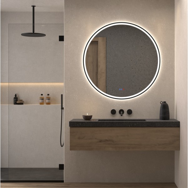 Espejo Redondo Con Luz LED Para Baño Contorno Negro