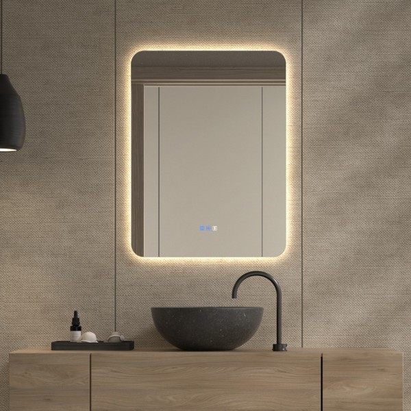 Espejo Rectangular Redondeado Retroiluminado Para Baño