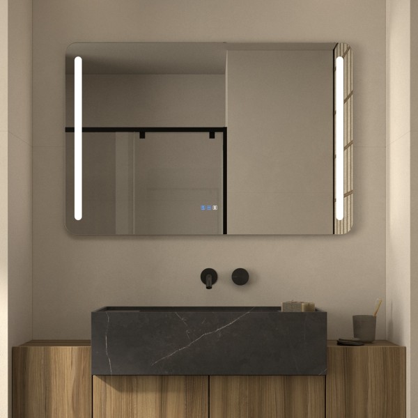 Espejo Rectangular LED Luz Frontal Vertical Para Baño Moderno