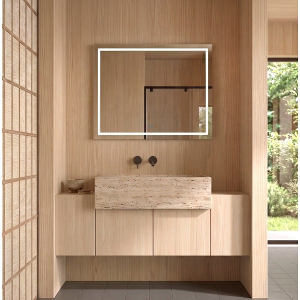 Espejo Rectangular Luz Frontal Para Baño Moderno