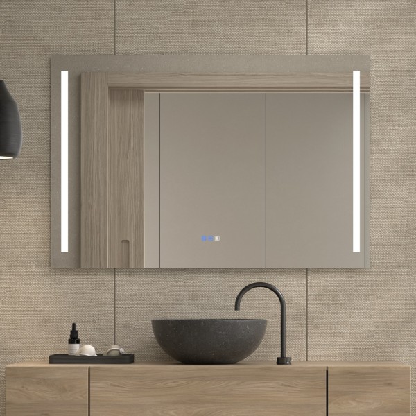 Espejo Rectangular Con Luz Frontal Vertical para Baño Moderno