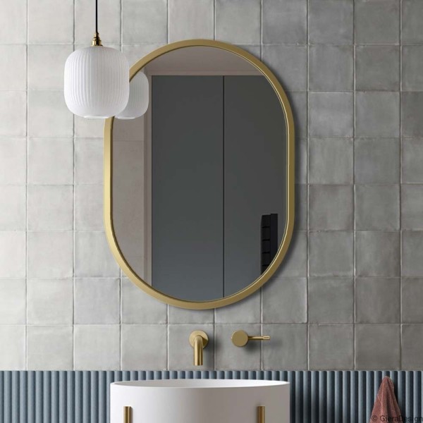 Espejo Ovalado Marco Dorado Minimalista Para Baño