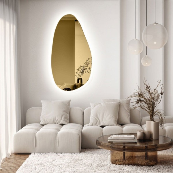 Espejo Grande Salón Retroiluminado Color Dorado Plama 1 LED