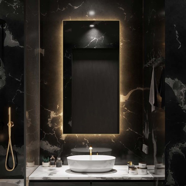 Espejo De Baño Retroiluminado Marco De Latón