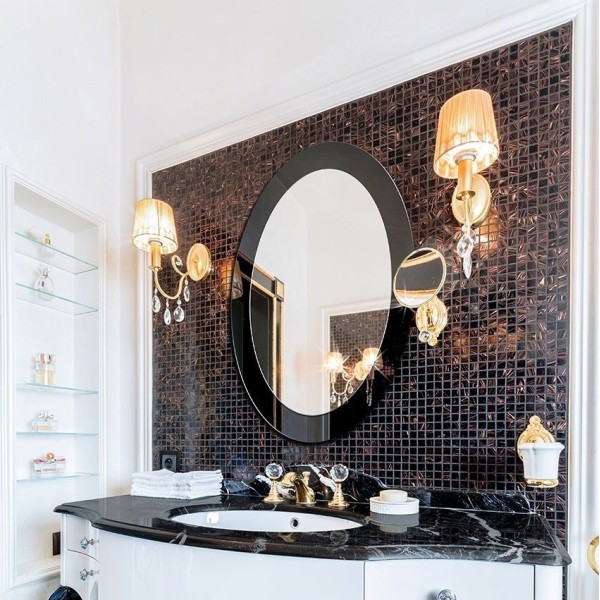 Espejo Ovalado Baño Marco De Cristal Negro
