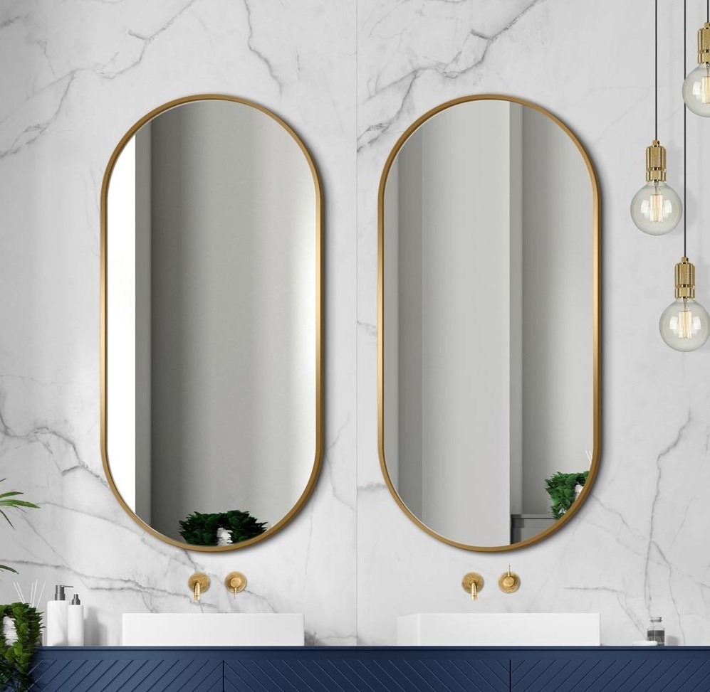 Espejo Ovalado De Pared Ambient Dorado