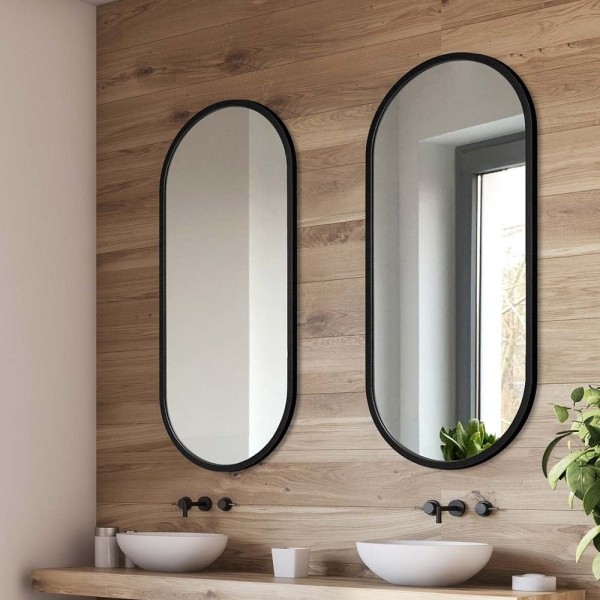 Espejo Ovalado Sin Luz Marco Negro Para Baño