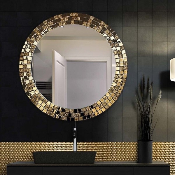 Espejo Redondo Dorado Para Baño Glamour